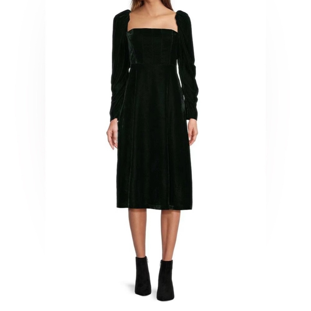 Antonio Melani MacKenzie Square Neck Long Sleeve Velvet A-Line Midi Dress